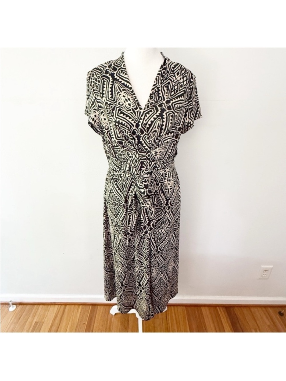 Vintage Women Y2K Babydoll Tie Waist Midi Dress Size 8 Office Work Stretch Artsy